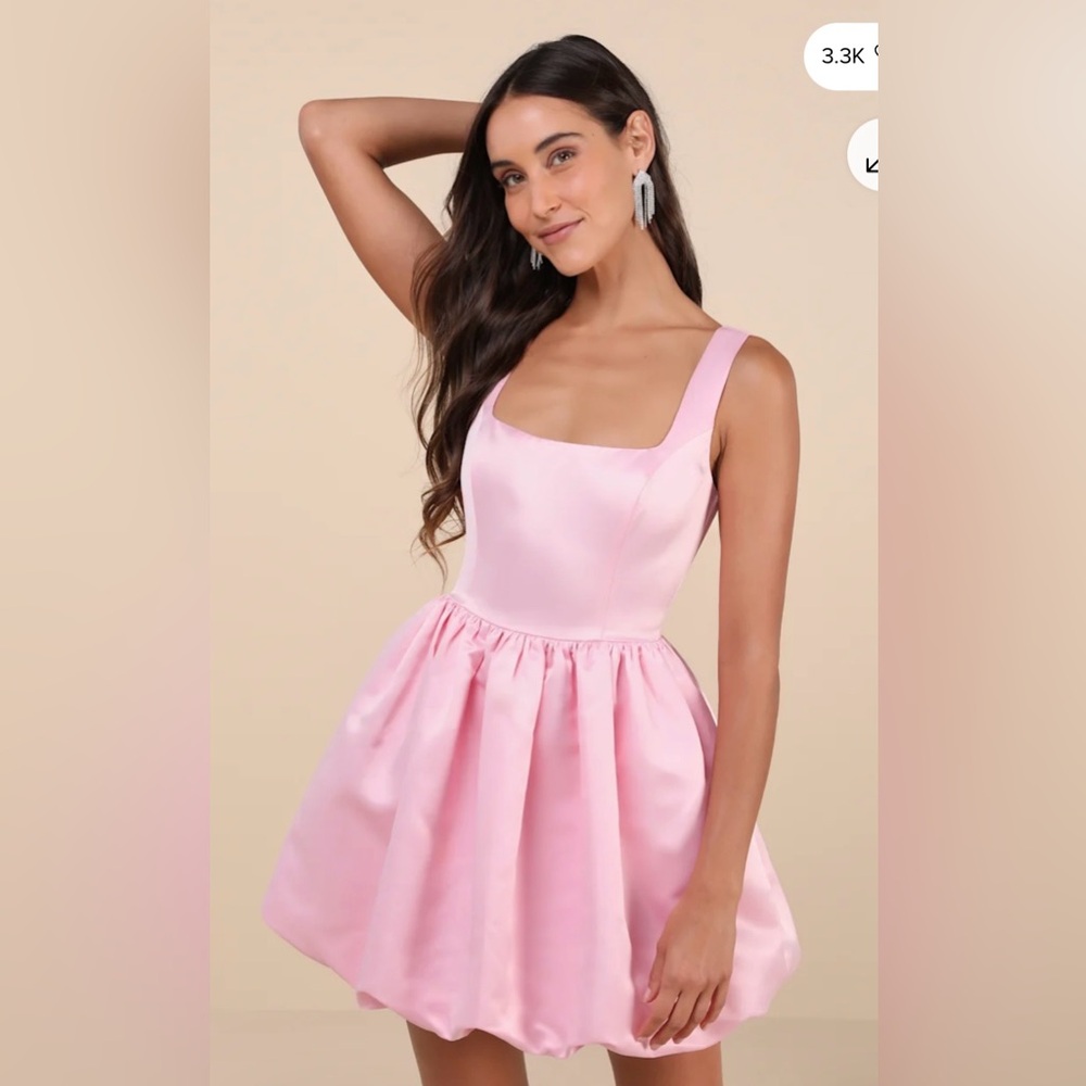 NWOT lulus Regal Cutie Light Pink Satin Square Neck Bubble-Hem Mini Dress READ - Picture 2 of 11